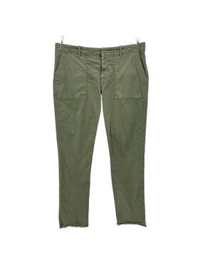 Nili Lotan Womens 10 Pants Jenna Cotton Pant Slim Raw Hem Ankle Camo Army Green
